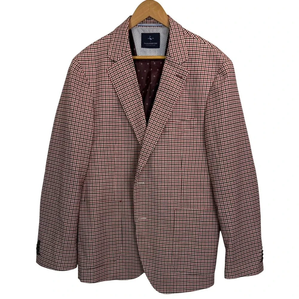 TailorByrd 1930 Red Black Houndstooth Checked Sport Coat Blazer Sz 44R Stretch